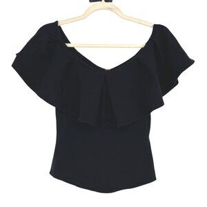 Free People Black Ruffle Off-Shoulder Fitted Top Size XS